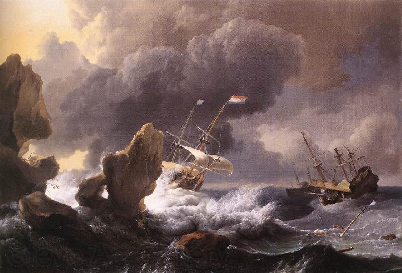 BACKHUYSEN, Ludolf Ships in Distress off a Rocky Coast Spain oil painting art